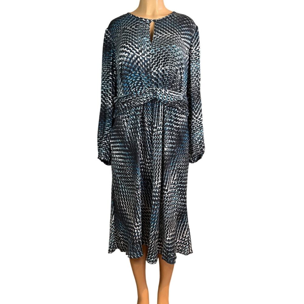Classiques Entier Crop Sleeve Midi Dress Black White Blue Graphic Size 16W